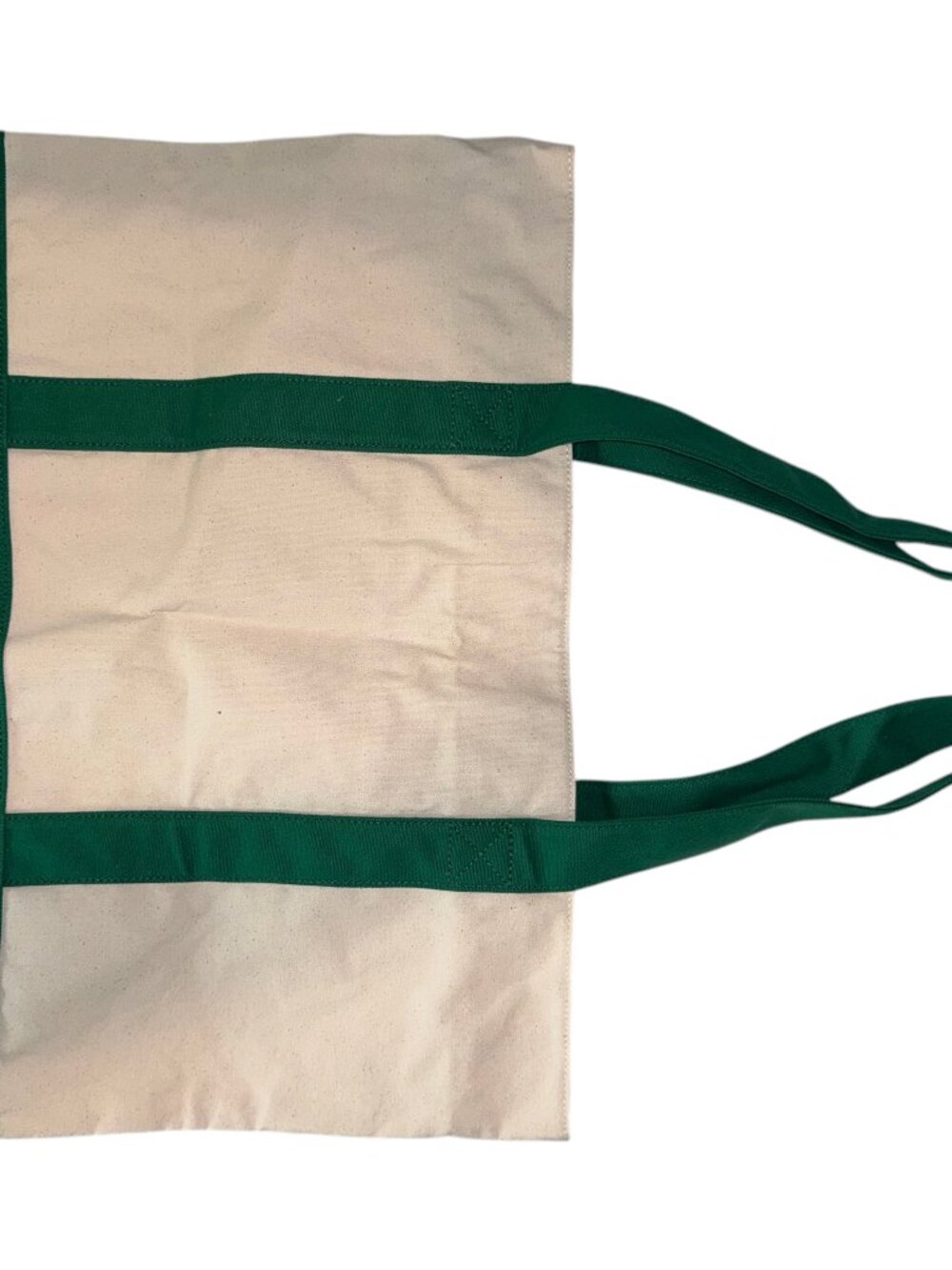 Canvas Tote Bag with Green Handles and Zipper